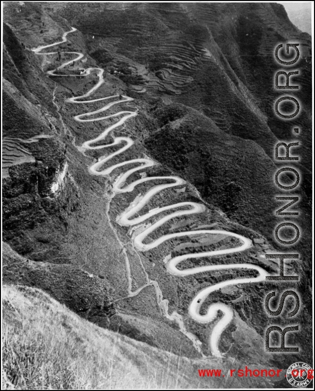Famous turns on the Burma road... although actually in China proper, on the road between Kunming and Chongqing. During WWII.