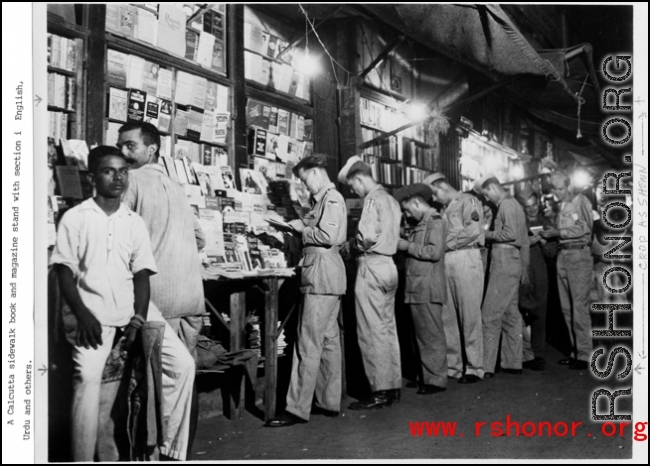 GIs lined up at magazine stand in Calcutta during WWII.