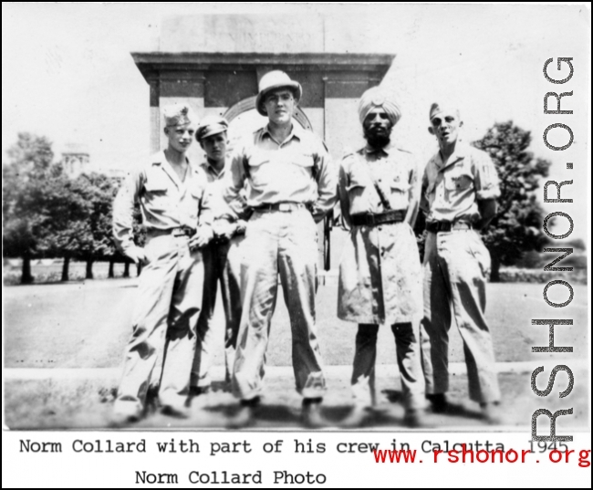 Norm Collard with part of his crew and a friend in Calcutta, 1945.  Photo from Norm Collard.