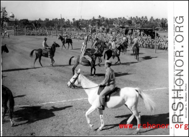 GI horsemen in a benefit rodeo for a leper hospital, Karachi, India, 1943. In the CBI.  Photo from William D. Bowman.