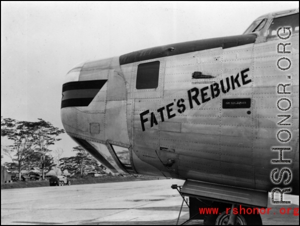 A B-24 (or C-87) named 'Fate's Rebuke' in the CBI.  From the collection of David Firman, 61st Air Service Group.