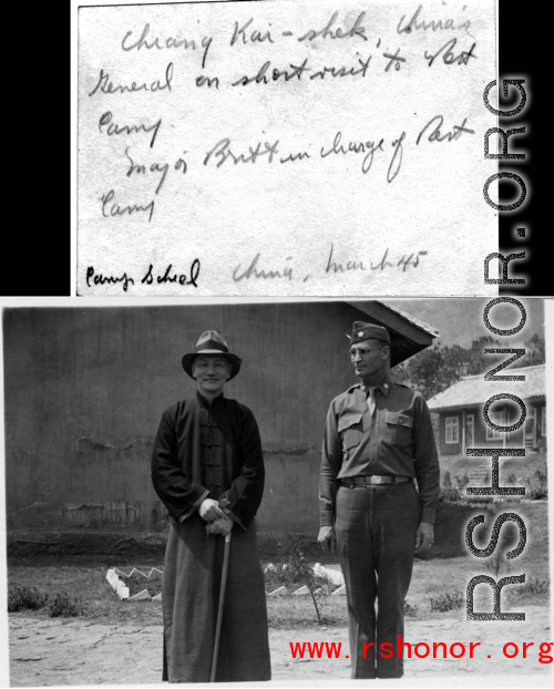 Chiang Kai-shek with Major Bratt at Camp Schiel, March 1945.