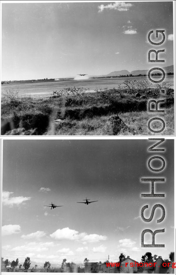 US planes taking off from airbase near Kunming China during WWII.