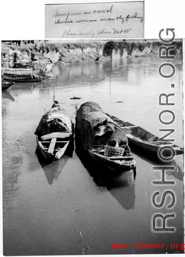 Sampans in canal at Kunming, China, 1945.