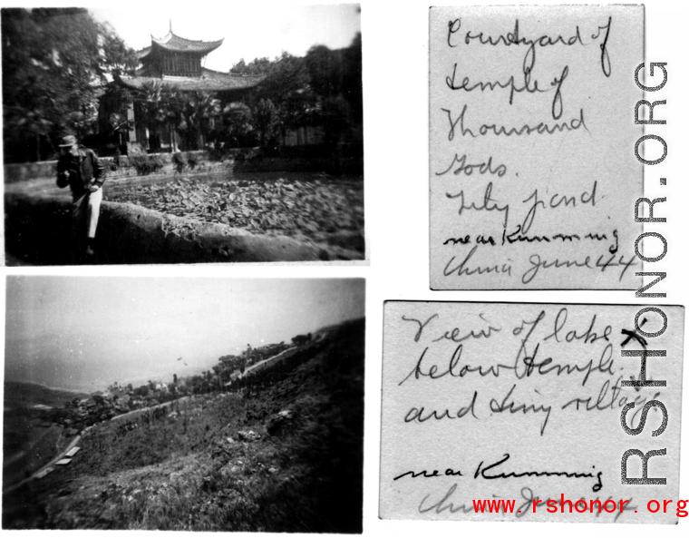 Temple and lake near Kunming, June 1944.