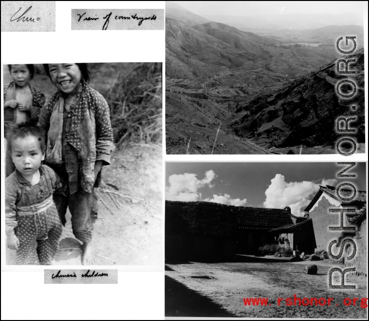 Rural scenes and people in SW China during WWII--children, valley, and village.