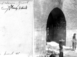 Wall and gate of town near Camp Schiel, during WWII, March 1945. This is likely Tangchi 汤池镇 in Yunnan.