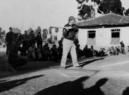 Major General Claire Chennault at bat for his team during a baseball game in Kunming China during WWII.  Photo from Emery and Beth Vrana.