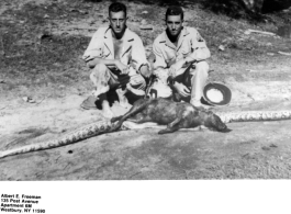 GIs pose with a snake that ate a large mamal.  Photo from Albert E. Freeman.