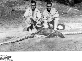 GIs in the CBI pose with a snake that ate a large mammal.  Photo from Albert E. Freeman.