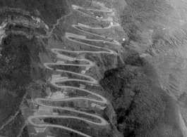 Famous stretch of road in China, in western Guizhou province, with many turns. During WWII.