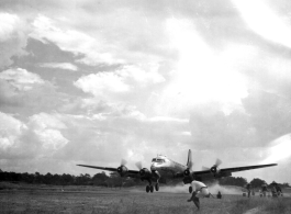 Photos taken by Robert F. Riese in or around Liuzhou city, Guangxi province, China, in 1945.  C-54 taking off at the runway at Liuzhou during WWII, in 1945.