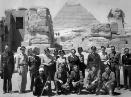 Service men and women in Egypt, along with presumably their guide, in front of the Great Pyramid, taken during Mazer's journey to the CBI. During WWII.  It is quite possible that Mazer deployed overseas as a replacement aboard ATC transport aircraft, not knowing to what unit/plane he would be assigned until his arrival in India or China. If so, this eclectic group might even be a sampling of the people on a recent group flight.  (Thanks to Tony Strotman for additional information.)