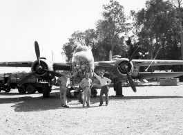 Aircraft in Burma near the 797th Engineer Forestry Company, a B-25 bomber.  During WWII.