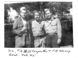 ATC flyers on R&R to the "Assam jungle, Burma," during February 1945.  Middle image, left to right:       Richard "Dick" Harris       F/O Bill Carpenter       F/O Harry Berd
