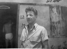 Flyer Stan Berman at a station in India or China. 10th Air Force, 7th Bombardment Group, 9th Bombardment Squadron.  During WWII.