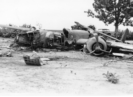 "This one blew a tire on landing. No injuries."  Wrecked B-25 MItchell.  22nd Bombardment Squadron, in the CBI.