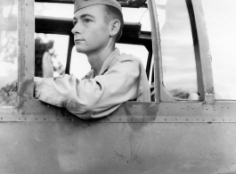 David K. Hayward, 22nd Bombardment Squadron, in an aircraft. During WWII.