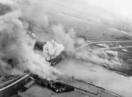 Bombing of Đò Lèn Bridge in Hà Trung Town in French Indochina (Vietnam), during WWII.   22nd Bombardment Squadron, 2nd Group.