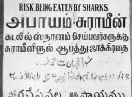 Shark warning sign at Cox's Bazaar, India, during WWII.