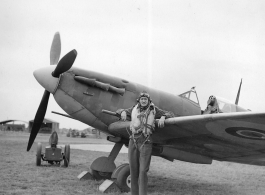 American CBI flyer Albert Haynes with a Spitfire in Britain, where he volunteered before going to China. During WWII.