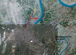 Map showing location of presumed U. S. serviceman's remains 3.8 miles north of Hengyang (at the yellow thumbtack).