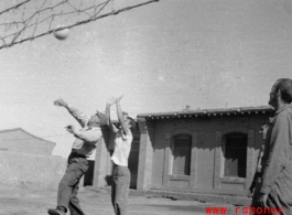 GIs of SACO play volleyball in northern China, during WWII.
