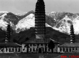 Three pagodas in Dali, Yunnan province, China, during WWII.