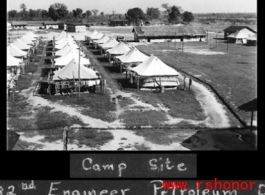 Camp site of the 1382nd Engineer Petroleum Distribution Company, possibly at Jorhat, India. During WWII.