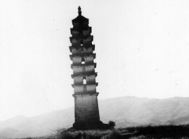 Two views of a lonesome pagoda in SW China, during WWII.
