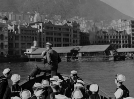 In Hong Kong on Jan. 16, 1946, Liberty-bound sailor of the United States Fleet head for liberty landing in downtown Victoria, Hong Kong.  Those who had been to Shanghai or North China found a pleasant change in Hong Kong's modern amenities. In the CBI.  U. S. Navy official photo.