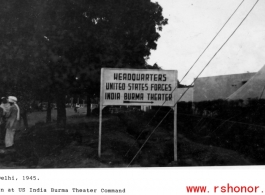 A headquarters sign at US India-Burma Theater Command center. New Delhi, India, 1945.