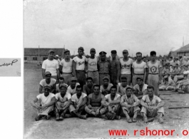 GIs on the term pose in a Chengdu baseball all-star game, July 4, 1945.
