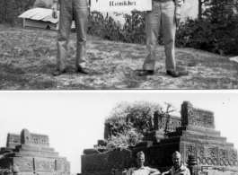 Two GIs at U.S. Army rest camp at Ranikhet, and the same GIs in front of elaborate tomb. In the CBI during WWII.