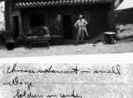 Restaurant in small village, with Chinese soldier. Near Kunming, May 1945.