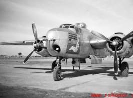 Aircraft #43-4978, "88", at Shamshernagar, Assam, India, 1944. This combat veteran B-25H was assigned to the 434th Bomb Squadron, 12th Bomb Group.  The 12th Bomb Group moved from the Mediterranean Theater to join the 10th Air Force in india in late March 1944. They flew missions against targets in Burma until the war ended.