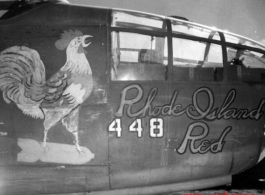 B-25 bomber "Rhode Island Red," #448.  "Queen of the Squadron, agree?"  From the collection of Frank Bates.