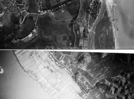 A town and dock area is bombed along a river, probably in SW China, Indochina, or the China-Burma border region. During WWII.