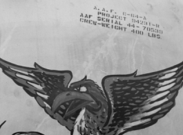 A closeup of nose art on a C-64 in the CBI. Serial #44-70539.  From the collection of David Firman, 61st Air Service Group.
