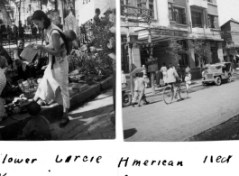 Street sceen and American Red Cross office in the city of Kunming in China during WWII.