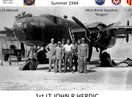 1st Lt John R. Herdic (2nd from right) in front of a B-25 at Yangkai (Yangjie) airbase. Lt Herdic was KIA at Duong Dao, Indochina while bombing a railroad bridge on January 19, 1945.
