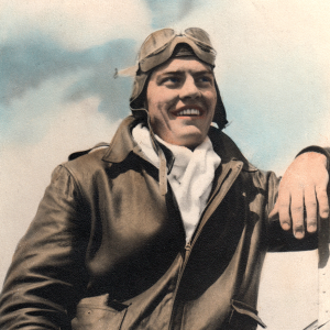 Richard "Dick" Harris in service in Lewiston, Idaho, in 1942. Hand colored image.