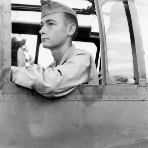 David K. Hayward, 22nd Bombardment Squadron, in an aircraft. During WWII.