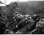 A winding road climbs into the mountains in India near Mussoorie.  Local images provided to Ex-CBI Roundup by "P. Noel" showing local people and scenes around Mussoorie, India.  In the CBI during WWII.