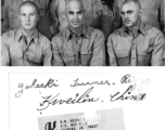 Members of 396th Air Service Squadron with shaved heads during WWII. Back: Zabecki, Turner, Rizzo. Front: Bausueger, Kriewitz, Weidenbrenner. Elmer did not remember why they had shaved their heads.  Photo from R. M. Kriewitz.