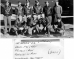 Crew with a B-24J. Given that Mazer is a just commissioned "shavetail" 2nd Lt, this image is early in his career, likely while in navigator training stateside (or just possibly enroute to the CBI).  Notice that the photographer or a censor has whited-out the plane serial number and other info.  Joe Considine, Skiles, Erickson, Eisenstat, Schumacher, Pete Abrogast, Zimmerman, Axtell, Mazer, Rigsby.  (Thanks to Tony Strotman for additional information.)
