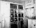 Photographic equipment stored at photo lab at Yangkai, APO 212, during WWII, likely in 1945.