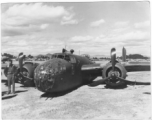"My first crash landing. In China, February 3, 1944. Major Weatherly, pilot. Probably at Kunming.  Wrecked B-25 MItchell.  22nd Bombardment Squadron, in the CBI.