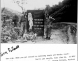 Road sign warning to control speed somewhere between China and India, during WWII. Left to right: George Villers, Atticus Harrison, and John Pysno.  Photo from George Pollock.