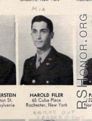 Harold Filer as shown in the Carlsbad Army Airfield 43-18 Bombardiers classbook, in 1943 (compiled December, 1943).
